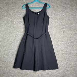 Ellen Tracy A Line Dress Size‎ 8 Silk Blue Belted Sleeveless